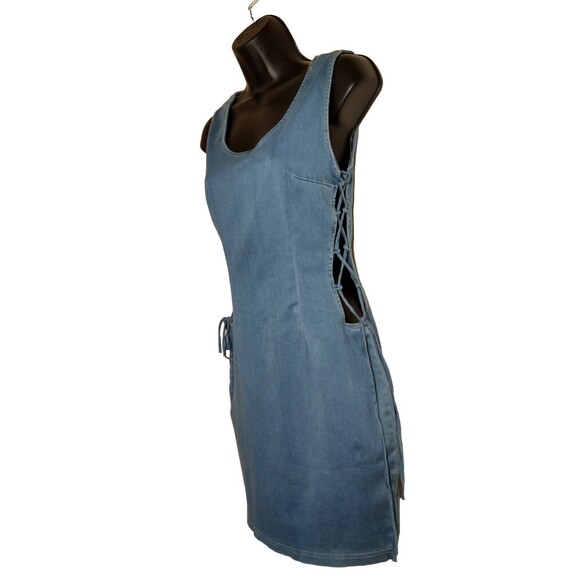 Mebon by Machine Jeans Windsor Denim Dress Sz L NWT Tie Strings Side Sexy - Picture 2 of 9